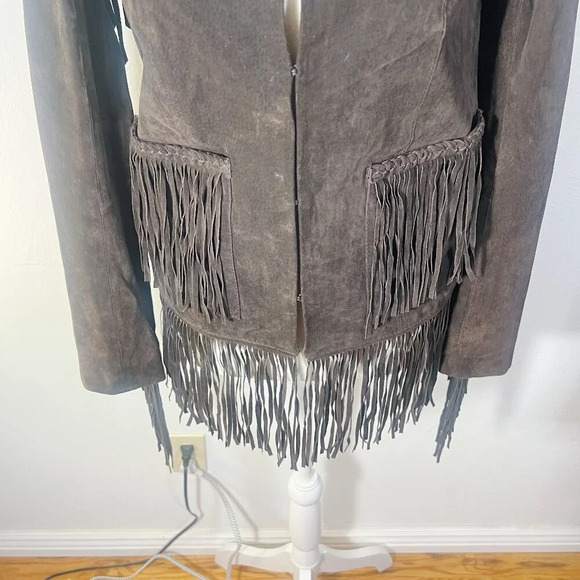 Blank NYC Brown Leather Suede Nuback Fringe Jacket Women's Size XS - Picture 7 of 13